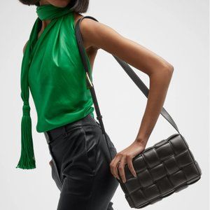 BOTTEGA VENETA Chain Cassette Shoulder Bag Black Padded Intreccio Leather